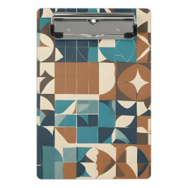 Dark Blue, Teal, Brown, and Tan Geometric Pattern ミニクリップボード