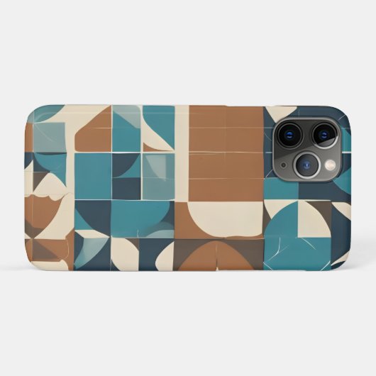 Dark Blue, Teal, Brown, and Tan Geometric Pattern Case-Mate iPhoneケース (裏面(横))