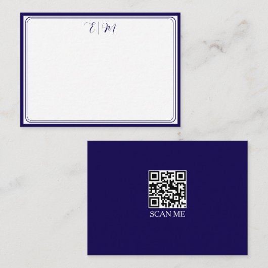  Dark Blue three Border Monogram Note Card ノートカード (正面/裏面)