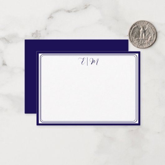 Dark Blue three Border Monogram Note Card ノートカード (正面/裏面インサイチュ)