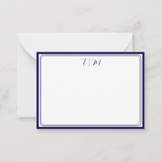  Dark Blue three Border Monogram Note Card ノートカード (正面)