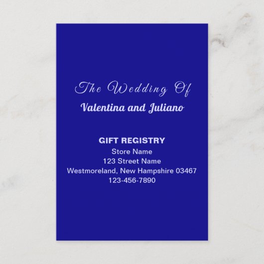 Dark Blue Wedding Gift Registry Portrait エンクロージャーカード (正面)