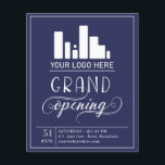 Dark Blue & White Grand Opening Your Logo Invitati チラシ<br><div class="desc">ダークブルーとエレガントホワイトのタイポグラフィデザインでグランドオープニングフライヤー、おそらく店、レストラン、または美しいサロン。自分のロゴも追加！</div>