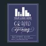 Dark Blue & White Grand Opening Your Logo Invitati チラシ<br><div class="desc">ダークブルーとエレガントホワイトのタイポグラフィデザインでグランドオープニングフライヤー、おそらく店、レストラン、または美しいサロン。自分のロゴも追加！</div>