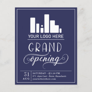 Dark Blue & White Grand Opening Your Logo Invitati チラシ