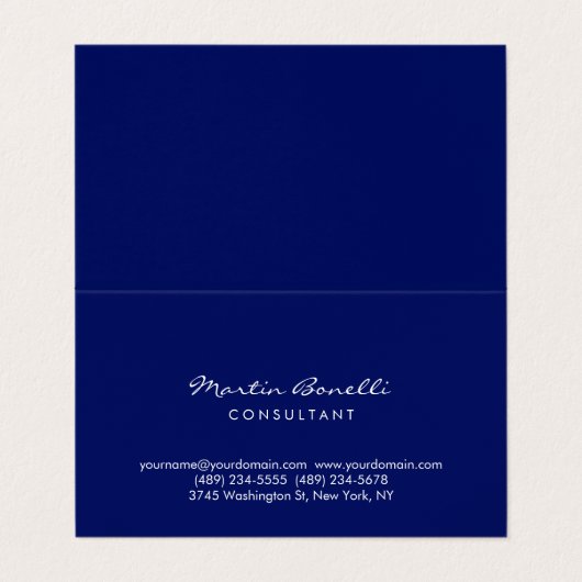 Dark Blue White Minimalist Script Plain Simple 名刺 (外部フラット)
