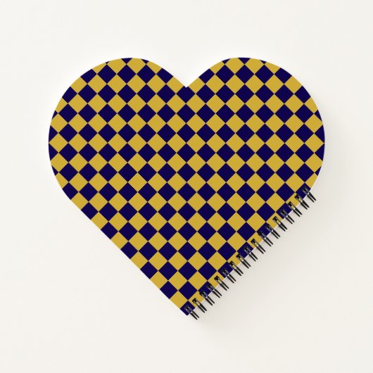 Dark Blue with Metallic Gold Square Pattern Heart ノートブック (裏面)