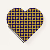 Dark Blue with Metallic Gold Square Pattern Heart ノートブック (正面)