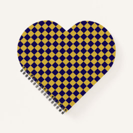 Dark Blue with Metallic Gold Square Pattern Heart ノートブック