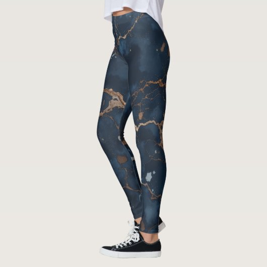 Dark blue Women Leggings with Gold Veins レギンス (左)