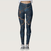 Dark blue Women Leggings with Gold Veins レギンス (正面)