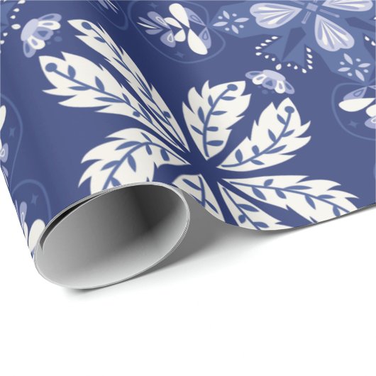 dark blue wrapping paper with a white butterfly ラッピングペーパー