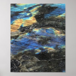 Dark Blue Yellow Labradorite Crystal Print Poster ポスター