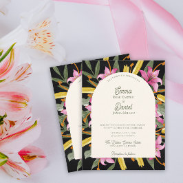 Dark Blush Pink Lily Arched Wedding インビテーションポストカード