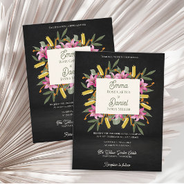 Dark Blush Pink Lily Botanical Wedding インビテーションポストカード