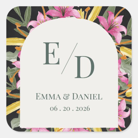 Dark Blush Pink Lily Wedding Envelope スクエアシール (正面)