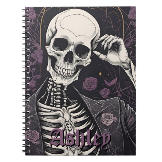 Dark Boho Gothic Skeleton & Roses Halloween ノートブック (正面)