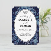 Dark Boho Moody Blue Floral Wedding 招待状 (スタンド正面)