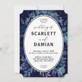Dark Boho Moody Blue Floral Wedding 招待状 (正面)