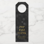 Dark Bokeh Faux Gold Pop Fizz Clink ボトルネックタグ (裏面)