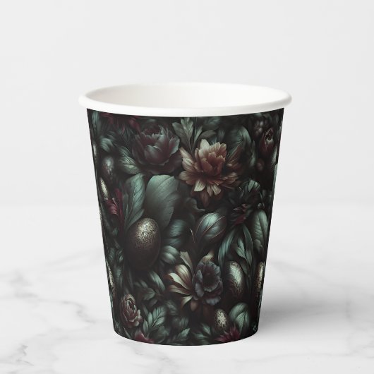 Dark Botanical Easter Paper Cups – Moody 紙コップ (正面)