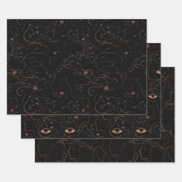 Dark Botanical Faces Wrapping Paper Set ラッピングペーパーシート