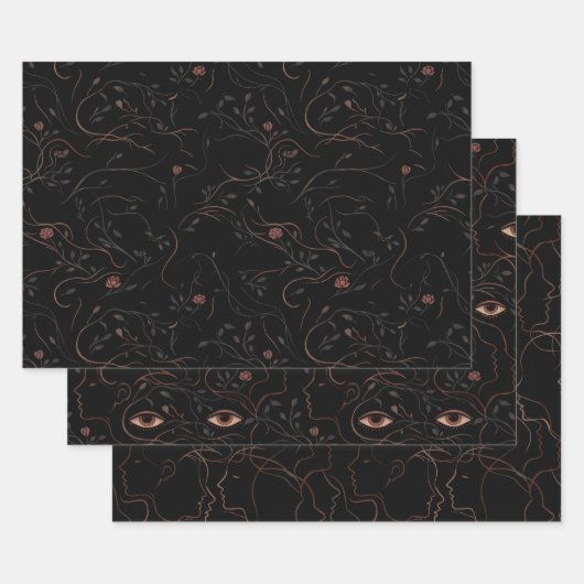 Dark Botanical Faces Wrapping Paper Set ラッピングペーパーシート (セット)