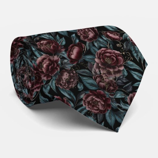 Dark Botanical Floral Pattern ネクタイ (ロール)