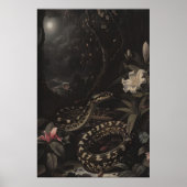 Dark Botanical Snake Art Print Floral Reptile ポスター (正面)