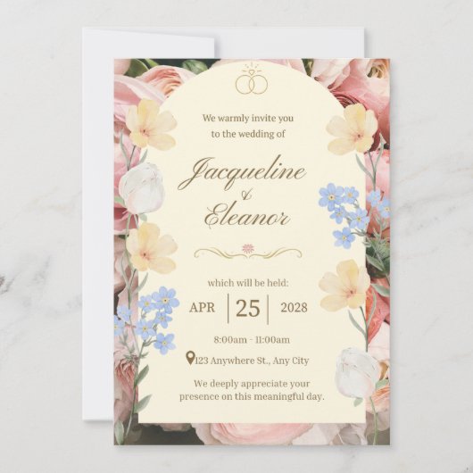 Dark Botanical Wedding Invite | Elegant Floral 招待状 (正面)