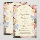 Dark Botanical Wedding Invite | Elegant Floral 招待状 (正面/裏面)