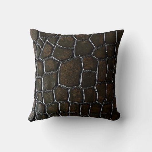 Dark Brown Crocodile Alligator Skin Leather Textur クッション (裏面)
