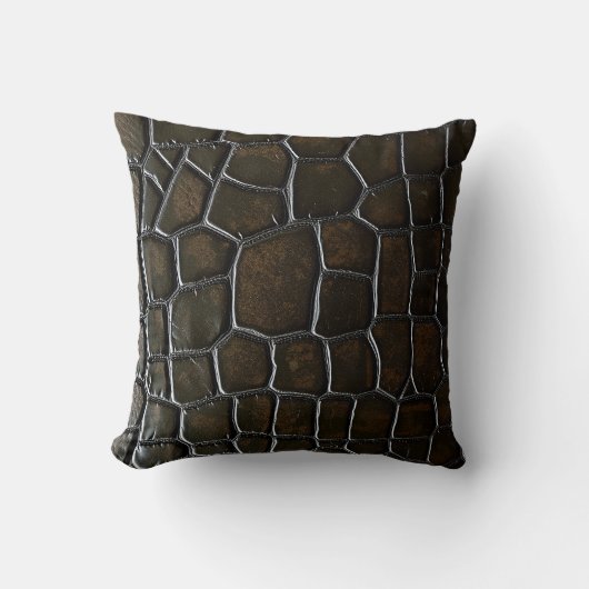 Dark Brown Crocodile Alligator Skin Leather Textur クッション (正面)