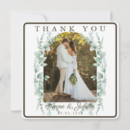 Dark Brown Eucalypthus leaves Wedding W/ 2 photos サンキューカード