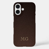 Dark Brown Faux Leather and Gold Monogram Initials Case-Mate iPhoneケース (裏面)