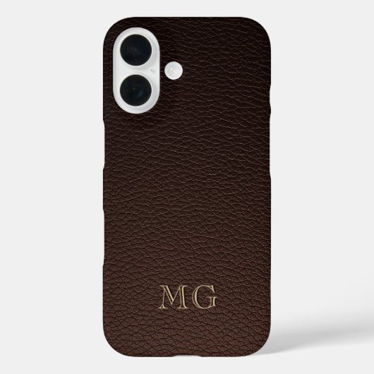 Dark Brown Faux Leather and Gold Monogram Initials Case-Mate iPhoneケース (裏面)