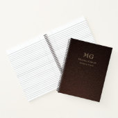 Dark Brown Faux Leather Gold Monogrammed ノートブック (内部)