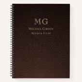 Dark Brown Faux Leather Gold Monogrammed ノートブック (正面)