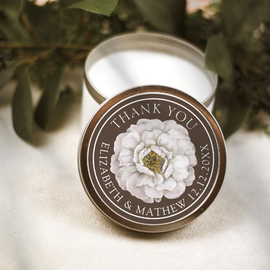Dark Brown Floral Wedding Thank You ラウンドシール