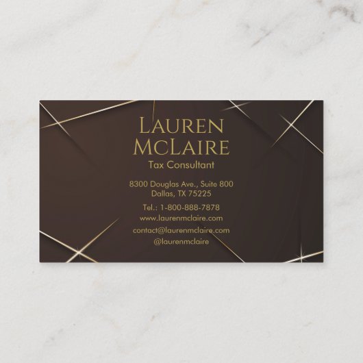 Dark Brown & Gold Accent Monogram Business Card 名刺 (裏面)