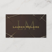 Dark Brown & Gold Accent Monogram Business Card 名刺 (正面)