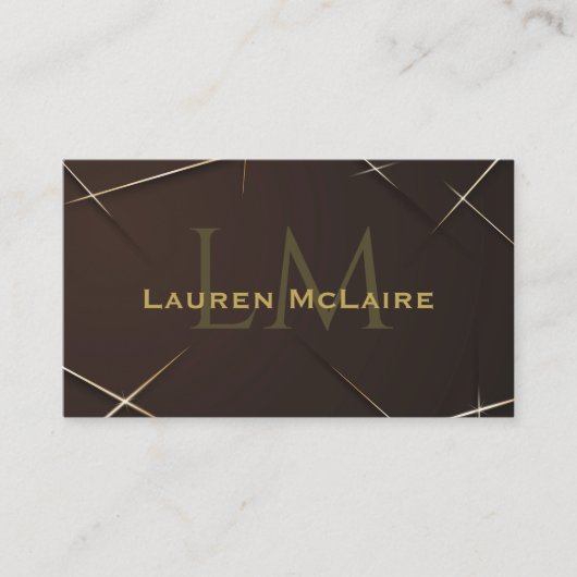 Dark Brown & Gold Accent Monogram Business Card 名刺 (正面)