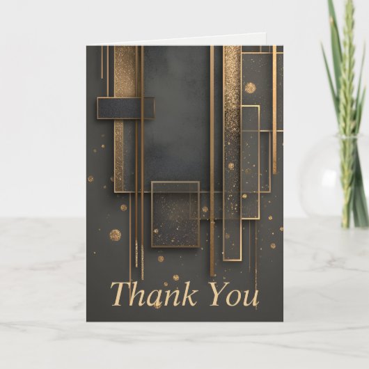 Dark Brown & Gold Geometric Thank You Card 招待状 (正面)