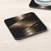 Dark Brown Metallic Design Stainless Steel Look コースター (左側)