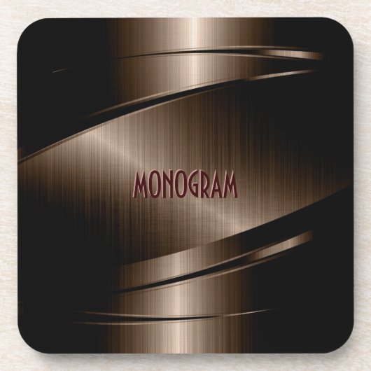 Dark Brown Metallic Design Stainless Steel Look コースター (正面)