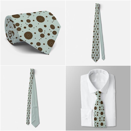 Dark Brown Micro Floral Sage Green Tie ネクタイ