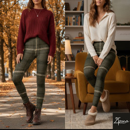 Dark Brown Neutral Rustic Military Tartan レギンス