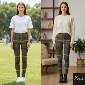 Dark Brown Neutral Rustic Military Tartan レギンス