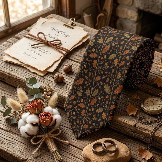 Dark Brown Oak Leaf Damask ネクタイ