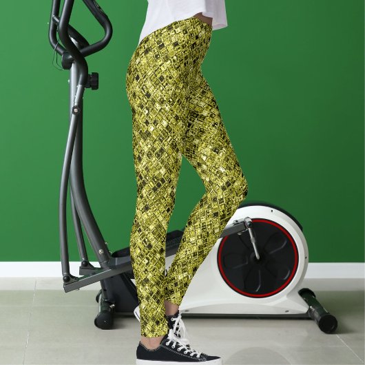 Dark Brown Pastel Grey Yellow Glitter Pattern Gift レギンス